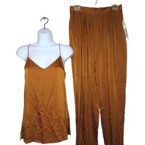 Vintage 80s Counterparts Womens Copper Satin Camisole & Pleated Pants Set Small